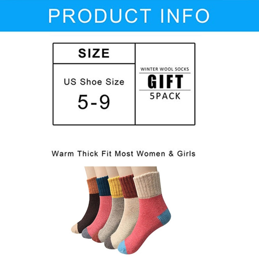 5 Pairs a set Womens Winter Knit Crew Socks - Picture 8 of 8